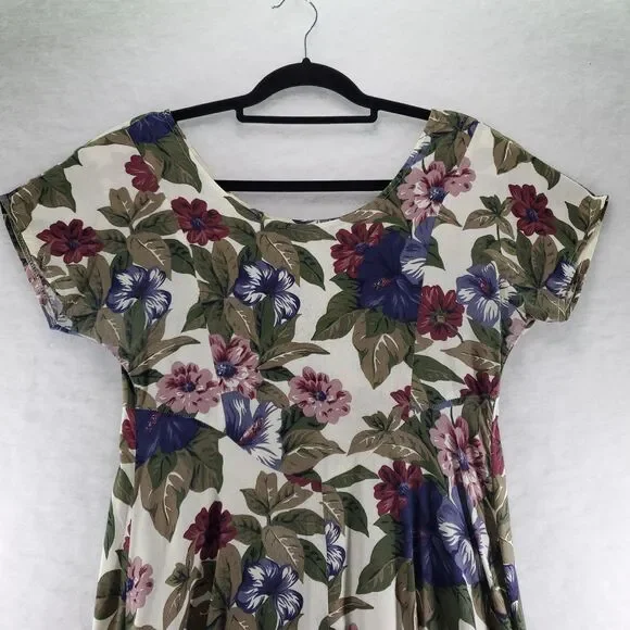 7/8 All That Jazz Midi Dress Plum Purple Floral Short Sleeve Vintage 80's 90's - Picture 4 of 14